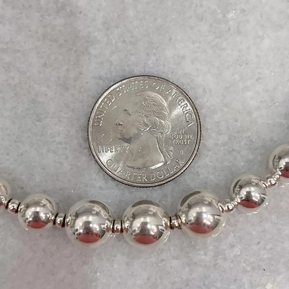 Sterling Silver Graduated Beaded Ball Necklace - Picture 12 of 12